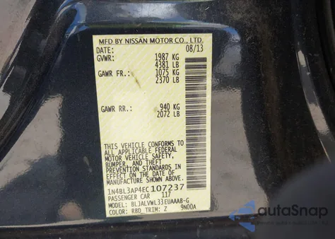 2014 Nissan Altima 3.5 Sl from USA, damaged, VIN 1N4BL3AP4EC107237